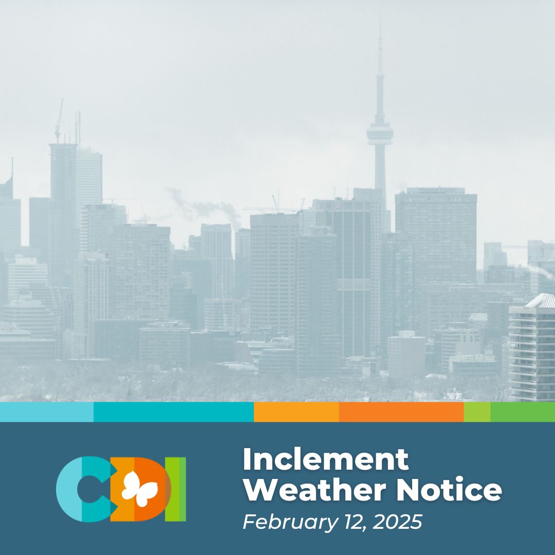 Due to the inclement weather, CDI's physical offices, service centres, EarlyON Centre and Early Learning Centres will close at 5 p.m. today (Wednesday, February 12), remaining closed on Thursday, February 13. 

All locations will re-open on Friday, February 14.