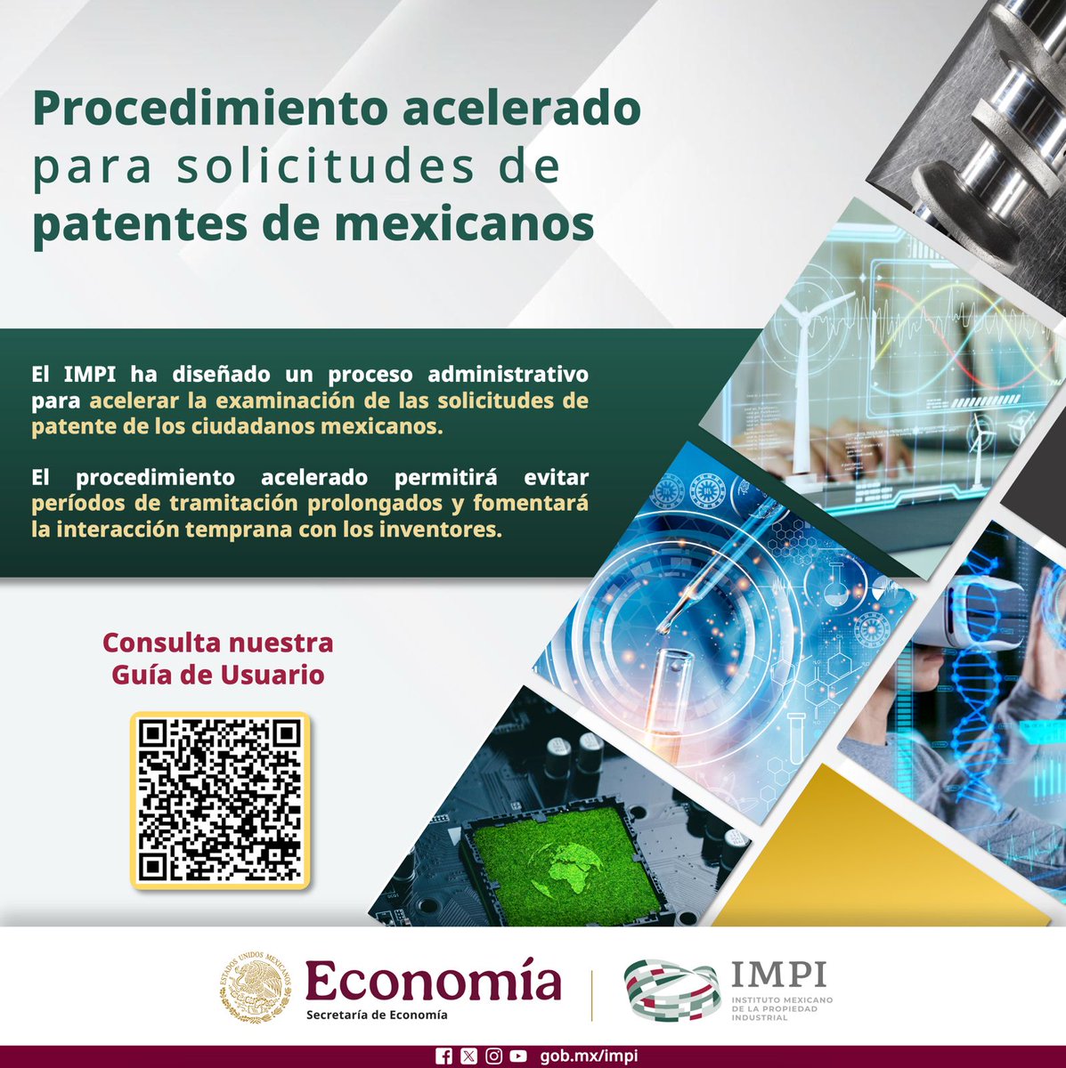 IMPI_Mexico's tweet photo. ✨ ¡Patenta tu innovación más rápido! 🚀💡

El IMPI lanza un procedimiento acelerado para solicitudes de patente de mexicanos. ¡Impulsemos juntos la innovación nacional! 🇲🇽

👉  https://t.co/7J5LfPaA2t

#InnovaciónMexicana #Patentes #IMPI https://t.co/kMKjuy1sTW