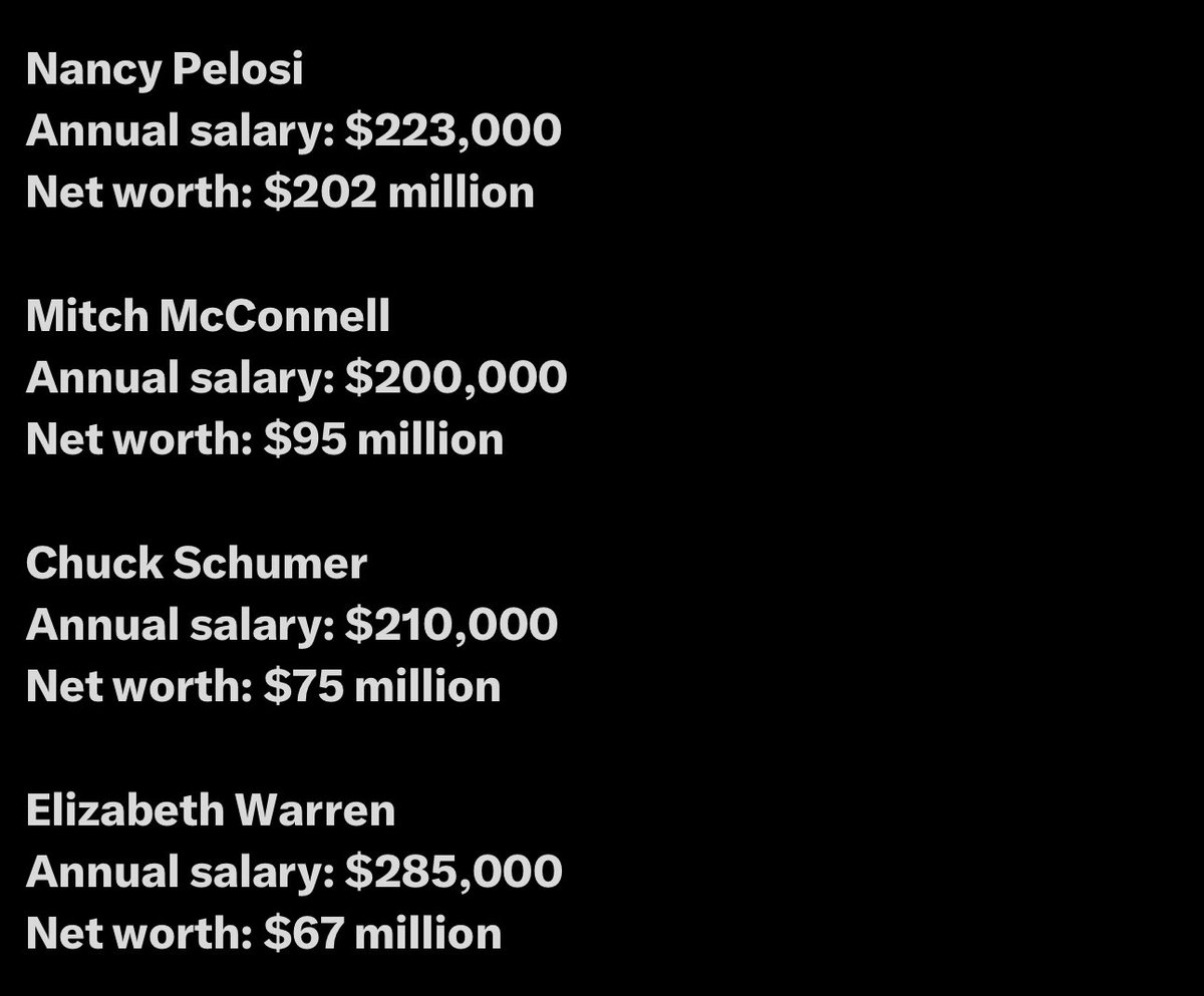 conantrumpdog's tweet photo. It’s not like these politicians started companies or were NBA All-Stars, so where did they get all the money ????  💰 https://t.co/Kcx7c6zb6X