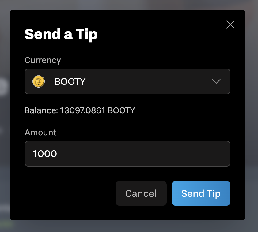 Now you can tip creators with $JUICY, $AVAX, $BOOTY, $KET, $COQ, and $WAIFU

10% of every tip flows to the staking pool :)