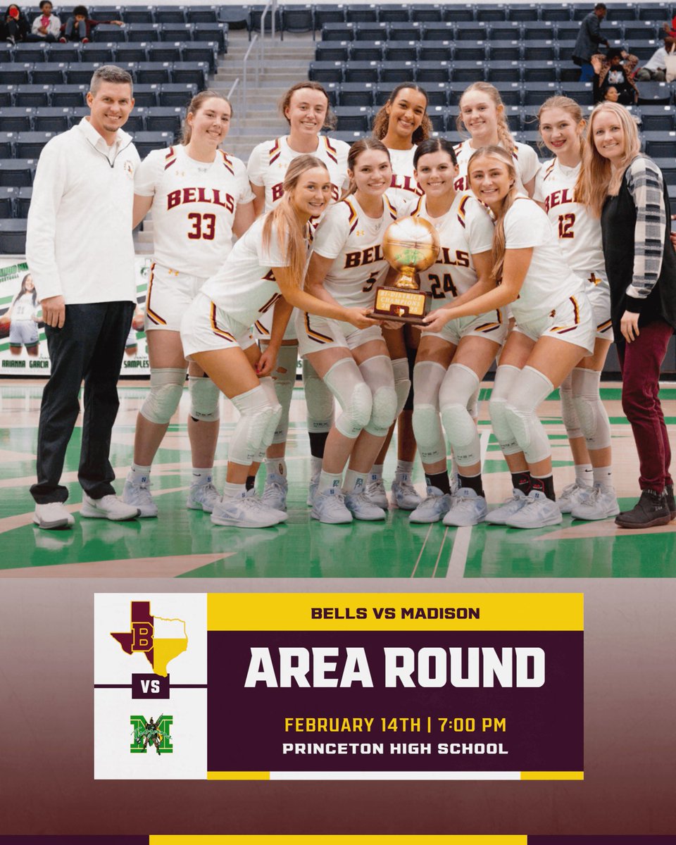 Nathan White (@coach_n_white) on Twitter photo Bells plays Madison Lady Trojans in the Area Round!!!
When: 2/14
Where: Princeton High School
Time: 7:00 PM Tip-Off
Ticket information will be provided at a later time. We are the visitors.
<a href="/JasonDellaRosa/">Jason Della Rosa</a> <a href="/reedsports/">David Reed</a> <a href="/AdamOgburnTV/">Adam Ogburn</a> <a href="/STBA_TX/">STBA-TX.com</a> <a href="/TXHSGBB/">#TXHSGBB—TXHSGBB.com</a> <a href="/AustinTGCA/">TGCA</a> <a href="/Tabchoops/">𝙏𝘼𝘽𝘾🏀📋</a> Bells plays Madison Lady Trojans in the Area Round!!!
When: 2/14
Where: Princeton High School
Time: 7:00 PM Tip-Off
Ticket information will be provided at a later time. We are the visitors.
<a href="/JasonDellaRosa/">Jason Della Rosa</a> <a href="/reedsports/">David Reed</a> <a href="/AdamOgburnTV/">Adam Ogburn</a> <a href="/STBA_TX/">STBA-TX.com</a> <a href="/TXHSGBB/">#TXHSGBB—TXHSGBB.com</a> <a href="/AustinTGCA/">TGCA</a> <a href="/Tabchoops/">𝙏𝘼𝘽𝘾🏀📋</a>