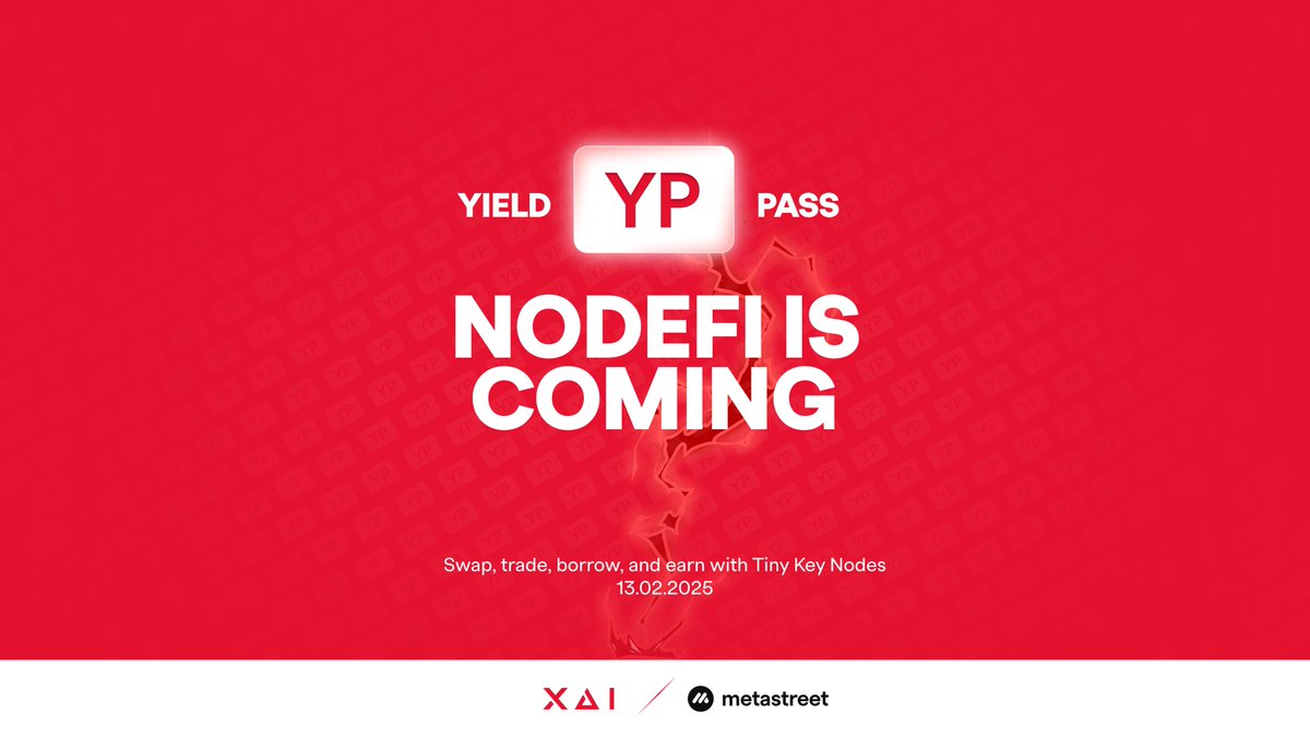 metastreet (@metastreetxyz) on Twitter photo ๐ <a href="/XAI_GAMES/">XAI ๐ฎโ๏ธ</a> Tiny Keys Holders
Meet Yield Pass: the ultimate NodeFi tool that transforms idle nodes into dynamic DeFi assets
Tokenize emission rates to provide liquidity & trade, or borrow w/ your node. Plus, unlock MetaStreet Node Crystal rewards ๐
Mark the date 13.02.2025 ๐ <a href="/XAI_GAMES/">XAI ๐ฎโ๏ธ</a> Tiny Keys Holders
Meet Yield Pass: the ultimate NodeFi tool that transforms idle nodes into dynamic DeFi assets
Tokenize emission rates to provide liquidity & trade, or borrow w/ your node. Plus, unlock MetaStreet Node Crystal rewards ๐
Mark the date 13.02.2025