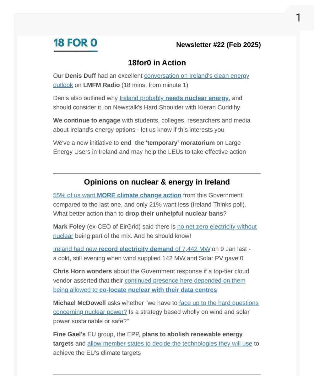 Wondering what's going on in the world of Nuclear Energy? 

18for0 volunteers have been hard at work gathering all of the Nuclear Energy news and squeezing it into one concise easy to read page tuner. 

Click on the link below 👇 
18for0.ie/newsletter

You're welcome Ireland🇮🇪