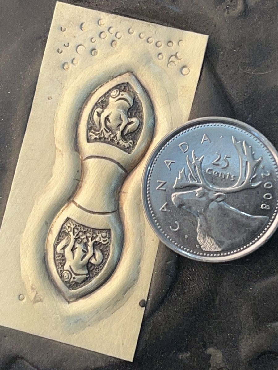 Chasing two very tiny frogs for a set of ears for a gothic mouse helmet. I’m wearing two pairs of 3x magnification glasses to do this.  #jeffdeboer #chasingandrepousse #smallsculptures #gothicstyle #gothicartwork #gothicarmour #littlemetalfoxes @littlemetalfoxes