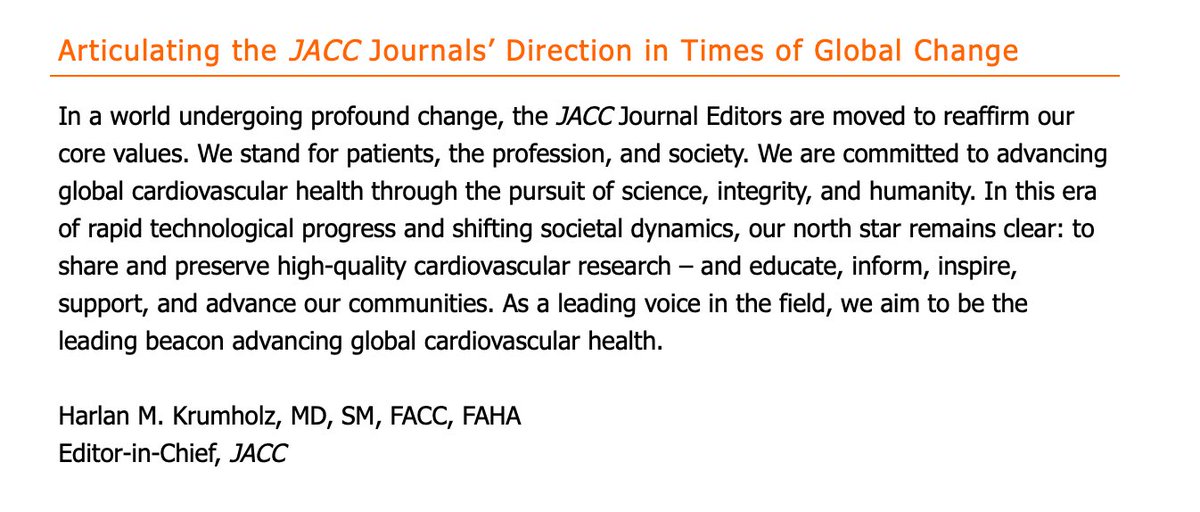 Harlan Krumholz (@hmkyale) on Twitter photo 🌍 Cardiovascular science for a changing world.
The <a href="/JACCJournals/">JACC Journals</a> reaffirm our mission: advancing global health with science, integrity, and humanity—because our values matter now more than ever.
🔗 Read more: jacc.org/doi/10.1016/j.…
#CardioTwitter <a href="/ACCinTouch/">American College of Cardiology</a> 🌍 Cardiovascular science for a changing world.
The <a href="/JACCJournals/">JACC Journals</a> reaffirm our mission: advancing global health with science, integrity, and humanity—because our values matter now more than ever.
🔗 Read more: jacc.org/doi/10.1016/j.…
#CardioTwitter <a href="/ACCinTouch/">American College of Cardiology</a>