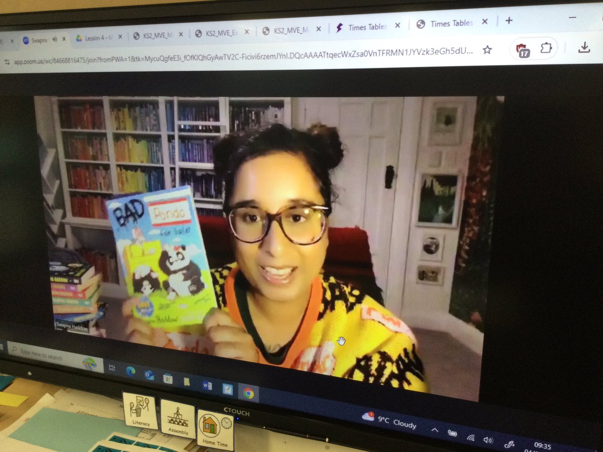 MissWardHMPS's tweet photo. Last week the whole school enjoyed a great online author visit with the amazing @SwapnaHaddow We all enjoyed a preview of her new book, Bad Panda For Sale and can’t wait to read it! Thank you to the @Literacy_Trust  for organising it for us all to enjoy @HerbMorrPriSch https://t.co/aUisrpuINq