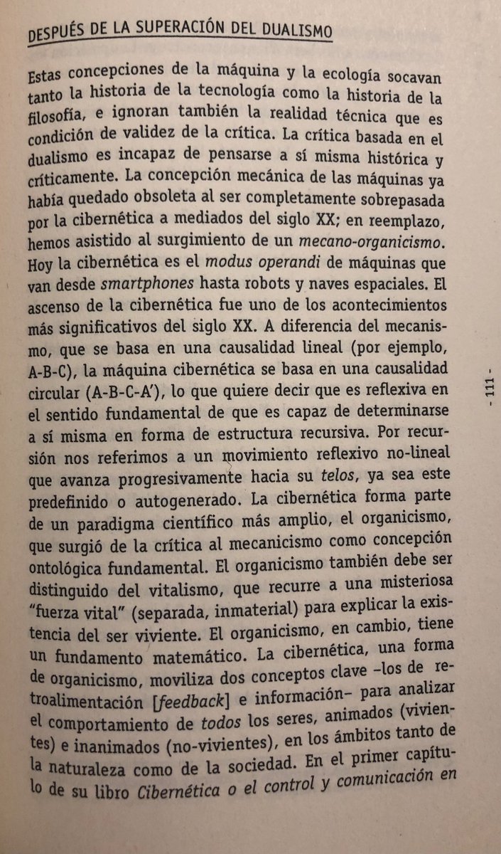 Algaraabia's tweet image. “… una concepción convencional, las máquinas y la ecología tienden a ser pensadas como mutuamente opuestas: las máquinas son artificiales y mecánicas mientras que la ecología es natural y orgánica. (…)
Sobre el dualismo maquina - “ecología”
YUK HUI, Fragmentar el futuro.
