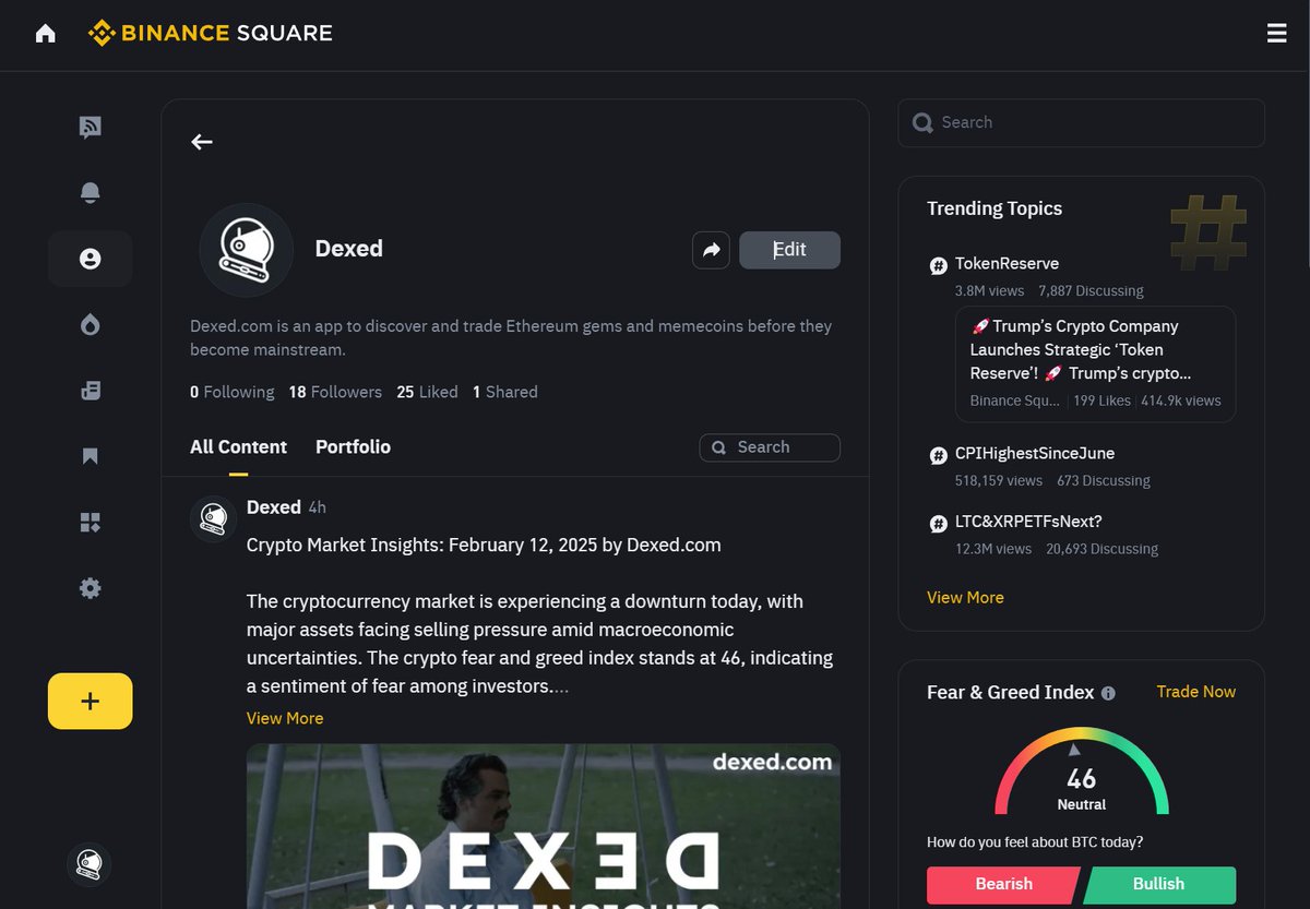 We’re now live on Binance Square! 🚀 Follow us for the latest crypto market insights, trends, and updates. Stay ahead of the game! 🔥📈

binance.com/en/square/prof…

#Crypto #Binance #DEXED