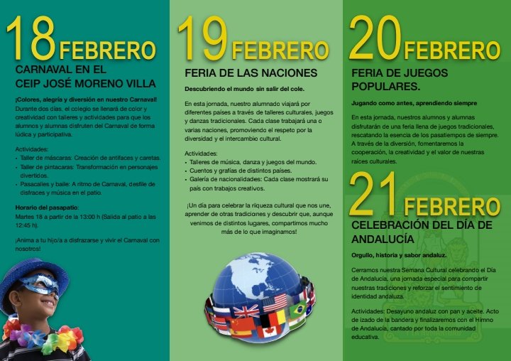Os adelantamos todas las actividades y talleres que estamos preparando para llevar a cabo nuestra Semana Cultural.