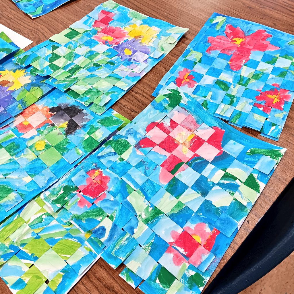 In the second grade, students completed both watercoloring and painting and then woven their creations together. It was a successful outcome.