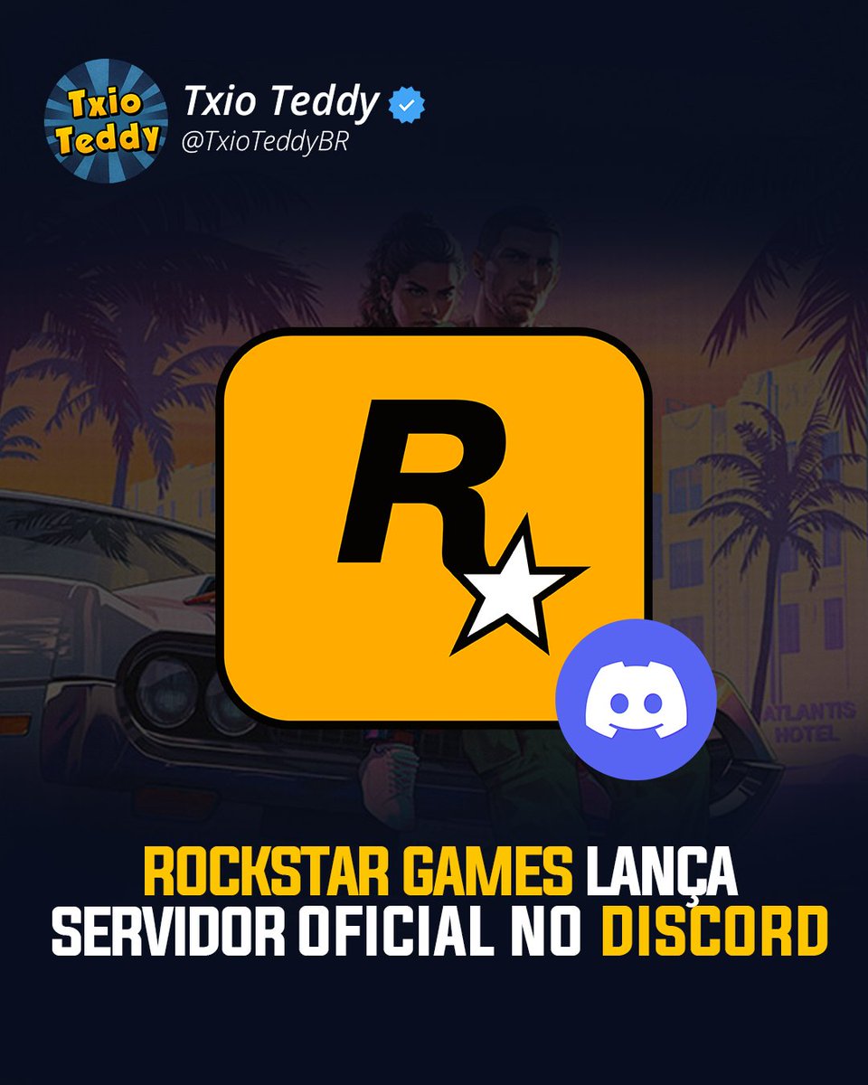 TxioTeddy's tweet photo. Olha o marketing do GTA 6 vindo aí 😍
A Rockstar Games lançou o seu servidor oficial no Discord, e com um canal exclusivo para o GTA VI 🔥🤌

Link de convite: https://t.co/yj53nD0Die

Ansiosos para jogar o game? 😍

#gta6brasil #gta6 #gtavi #rockstargames https://t.co/WVtsAur9NR