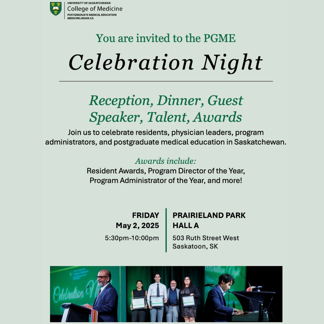 To learn more about the PGME Celebration night, please reach out to PGME.events@usask.ca