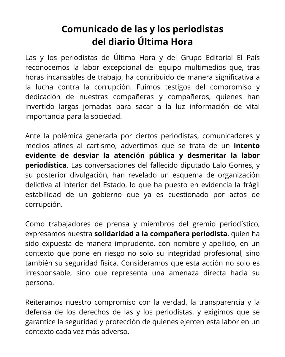 📢 Repudiamos los intentos del cartismo de desviar la atención con ataques a la investigación periodística que muestra la participación de autoridades del Gobierno en esquemas de corrupción.