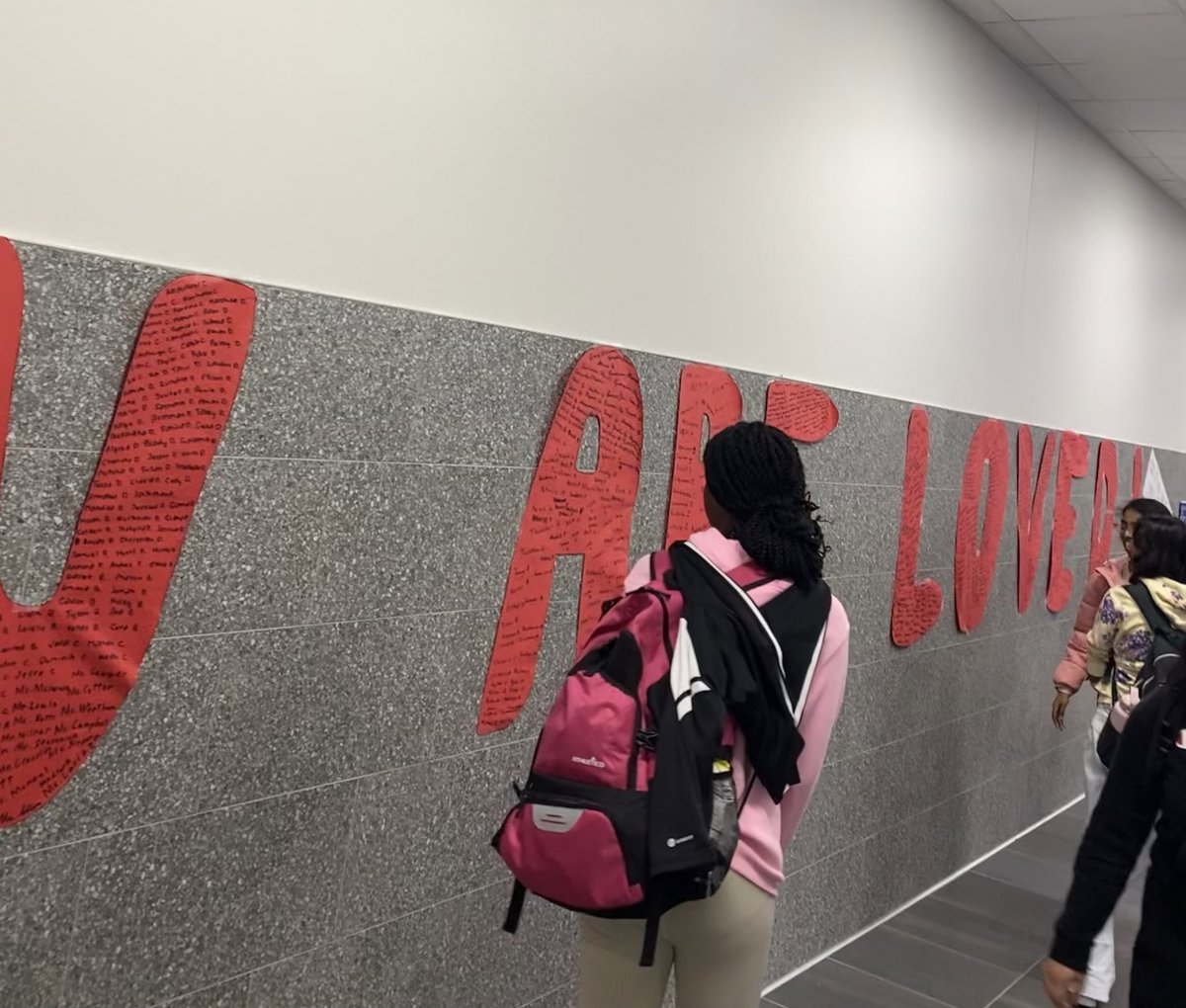 In 90 MINUTES, 6-8th Hope Squad wrote over 1400 names of students and staff at Jones Middle School to remind them they are loved (for Valentines Day and always)! I am so proud of them.

Jones Community, you are seen and valued! Swing by and find your name 👀