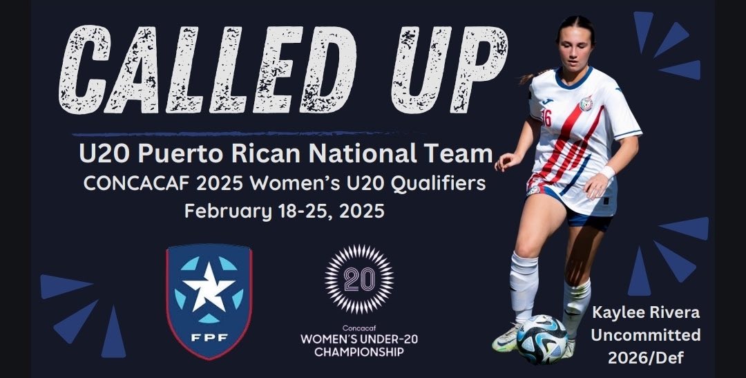 Kaylee Rivera (@kayleerivs14) on Twitter photo I'm incredibly grateful to be called up to the Women's U20 Puerto Rican National Team! Excited to see my girls and the opportunity to compete at the U20 CONCACAF Championship in the Dominican Republic!
🇵🇷 🇵🇷 🇵🇷 <a href="/DKSC_official/">D'Feeters Kicks Soccer Club</a> <a href="/TopDrawerSoccer/">TopDrawerSoccer</a> <a href="/ImYouthSoccer/">ECNL/GA/Recruiting/College Soccer</a> <a href="/Hawksgirlsoccer/">Hebron Women’s Soccer</a> I'm incredibly grateful to be called up to the Women's U20 Puerto Rican National Team! Excited to see my girls and the opportunity to compete at the U20 CONCACAF Championship in the Dominican Republic!
🇵🇷 🇵🇷 🇵🇷 <a href="/DKSC_official/">D'Feeters Kicks Soccer Club</a> <a href="/TopDrawerSoccer/">TopDrawerSoccer</a> <a href="/ImYouthSoccer/">ECNL/GA/Recruiting/College Soccer</a> <a href="/Hawksgirlsoccer/">Hebron Women’s Soccer</a>