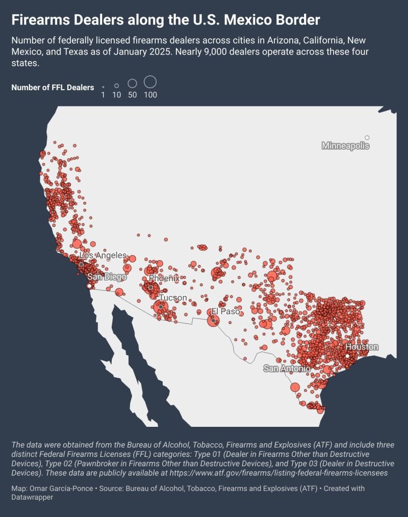 The "river of steel" for Mexican cartels and Haitian gangs comes from many sources, including European countries such as Ukraine. But the vast majority of the deadly arsenal has one origin: the United States. (Thanks to Omar García-Ponce)