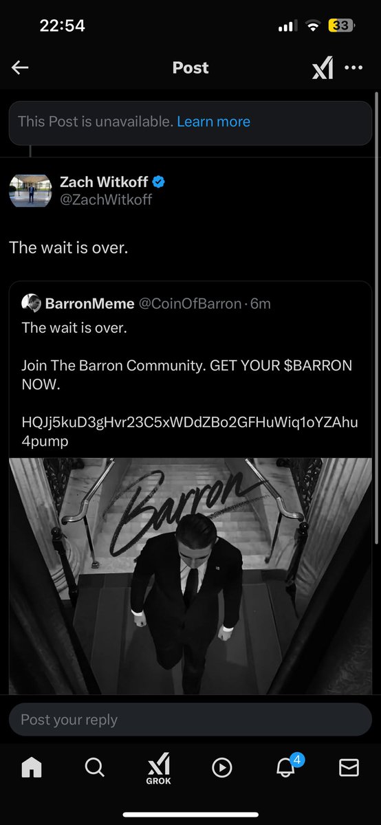 Why is he (the cofounder of <a href="/worldlibertyfi/">WLFI</a> ) promoting rug pool contracts of Barron? Posting for few minutes, then deletes the post <a href="/elonmusk/">Elon Musk</a> <a href="/ZachWitkoff/">Zach Witkoff</a> <a href="/SteveWitkoff/">Steve Witkoff</a> <a href="/MarioNawfal/">Mario Nawfal</a> <a href="/zachxbt/">ZachXBT</a>