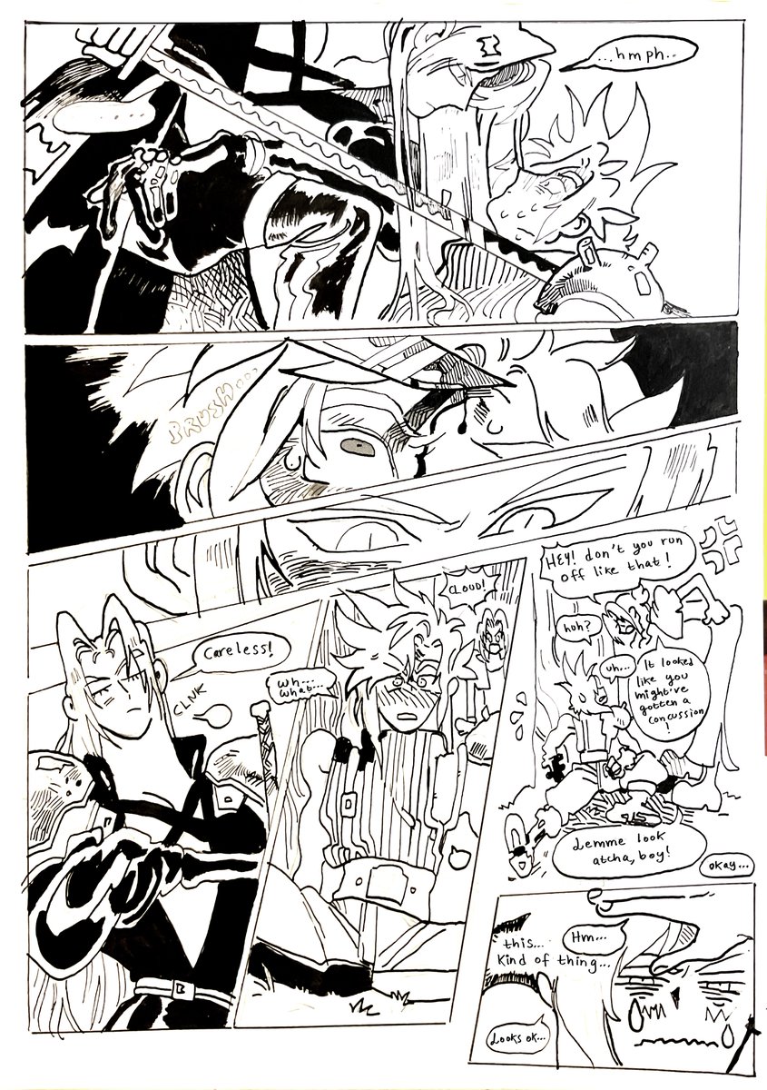 sephiroth x cloud doujinshi i made in a fever rush trying out g-pen, pale yellow copics and screentones á la 90s. in a rut, wanted to emulate the art that inspired me as a kid. (pt 1/8)