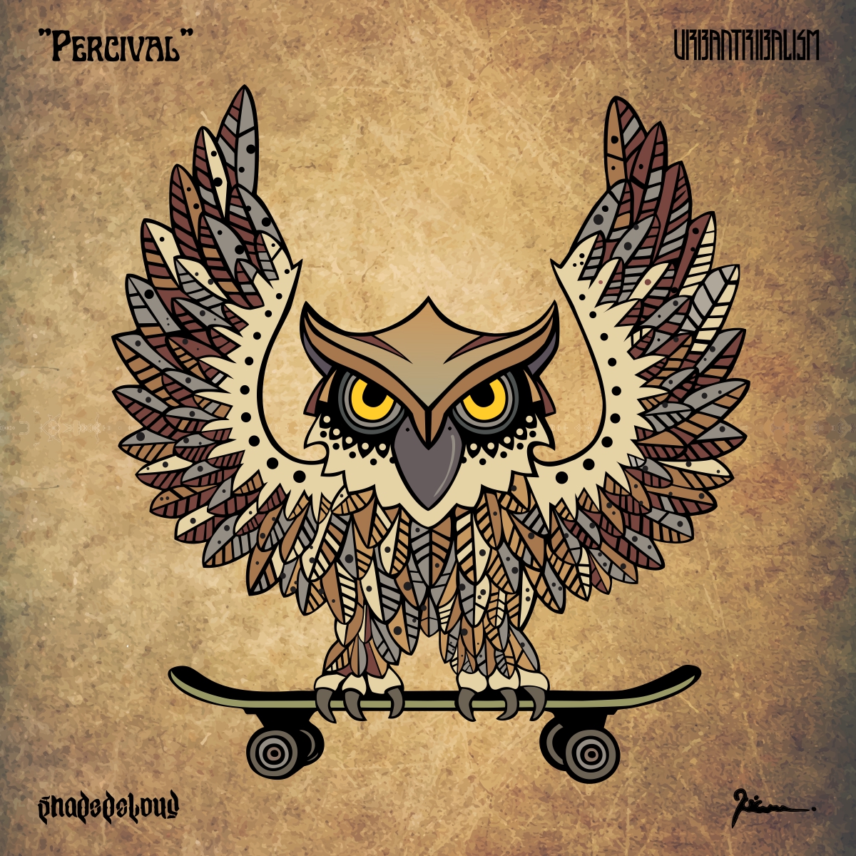 If I were a musician, my skateboard owl would be one of my hit songs. I have been making paintings, collages, and murals of Percival since 2014.