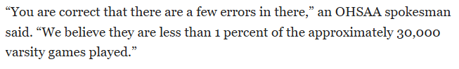 This is a pretty wild statement from the OHSAA, considering:

1) There's been 8,134 varsity boys basketball games played so far this year by Ohio schools...nowhere near 30,000. Even if they were including girls basketball in that estimate, it's still just over half of 30,000.