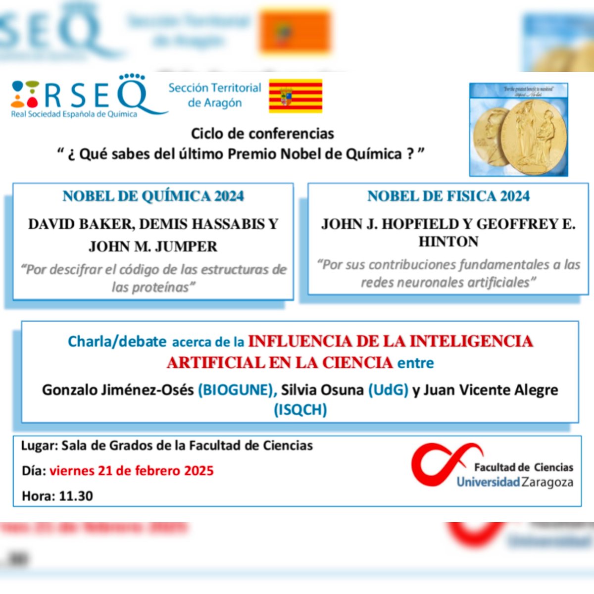 RSEQ Aragón (@rseq_aragon) on Twitter photo 🔬🤖 ¡Charla sobre el impacto de la IA en la ciencia! 🧠💡
📅 21/02/25
⏰ 11:30h
📍 Sala de grados de <a href="/Ciencias_Unizar/">Ciencias_Unizar</a>
Expertos del <a href="/CICbioGUNE/">CIC bioGUNE</a> <a href="/univgirona/">Universitat de Girona</a> <a href="/ISQCH/">ISQCH (CSIC-UNIZAR)</a> debaten su impacto. ¡No te lo pierdas! 🔬🤖 ¡Charla sobre el impacto de la IA en la ciencia! 🧠💡
📅 21/02/25
⏰ 11:30h
📍 Sala de grados de <a href="/Ciencias_Unizar/">Ciencias_Unizar</a>
Expertos del <a href="/CICbioGUNE/">CIC bioGUNE</a> <a href="/univgirona/">Universitat de Girona</a> <a href="/ISQCH/">ISQCH (CSIC-UNIZAR)</a> debaten su impacto. ¡No te lo pierdas!
