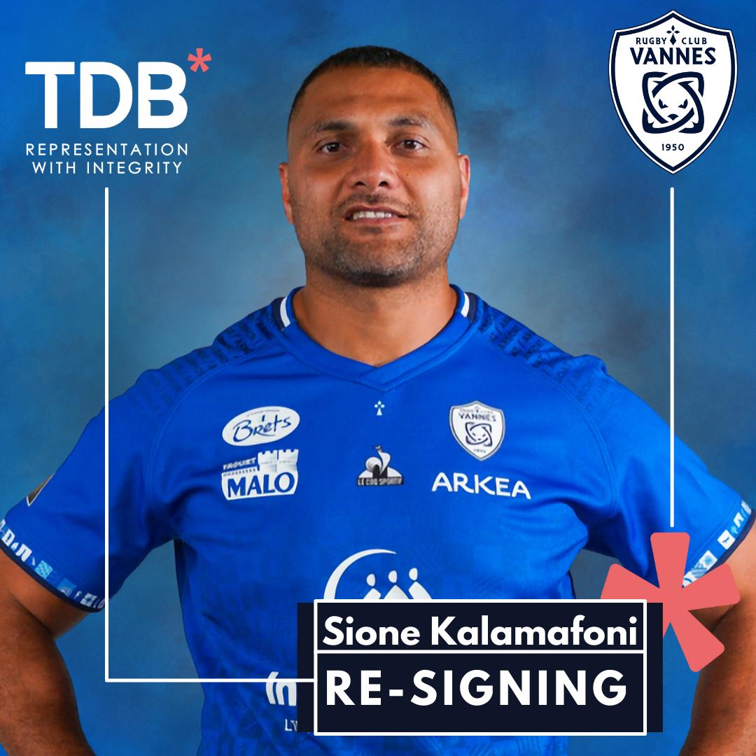 Sione Kalamafoni signs up for more with <a href="/RugbyClubVannes/">Rugby Club Vannes</a> 
The longevity of Sione's fantastic career playing in the top tiers of club rugby is testament to his hard work &amp; practice of daily gratitude. Huge congrats Sione to you, Limi &amp; the family.  Ofa Atu ✍💙 #FiertéBretonne