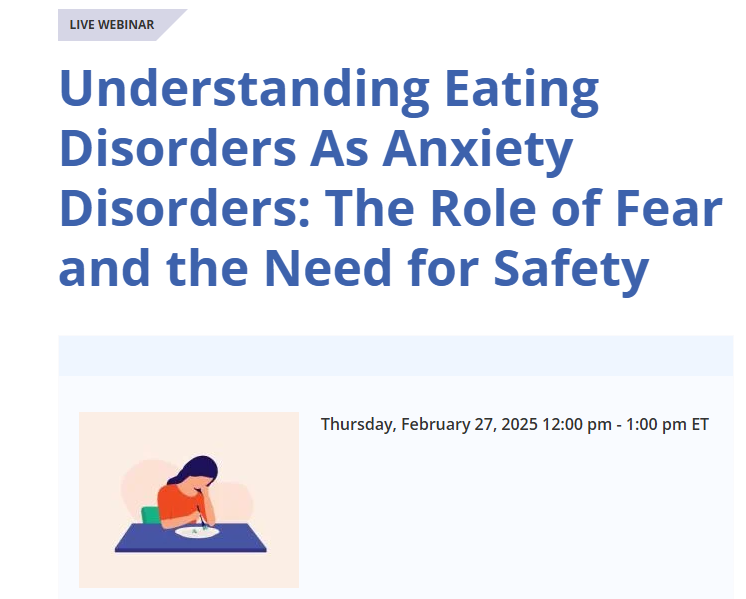 Join <a href="/NEDAstaff/">NEDA</a> &amp; <a href="/ADAA_Anxiety/">Anxiety and Depression Association of America</a> on 2/27 for a free webinar with Dr. Norman H. Kim on the link between eating disorders, anxiety, &amp; depression. Learn how exposure-based treatments can help manage strong emotions and anxiety. 

Register: bit.ly/3CXI6ub