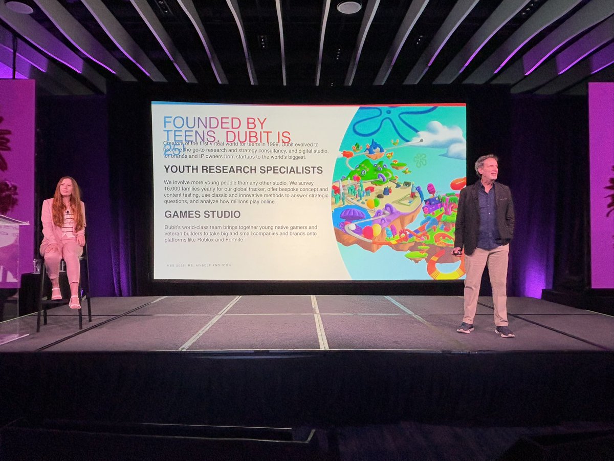 kidscreen's tweet image. The last session of #Kidscreen Summit is here! It’s @dubit’s David Kleeman and Laura Dudley-Gough talking about the appeal of Roblox/Fortnite. There’s insights into the accessories and fashion business on #Roblox, and data from its new Fashion Forums study