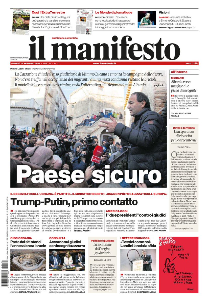 La Cassazione chiude il caso giudiziario di Mimmo Lucano e smonta la campagna delle destre. Non c’era truffa nell’accoglienza dei migranti: di una maxi condanna restano le briciole. Il modello Riace non era un crimine

#13febbraio #primapagina