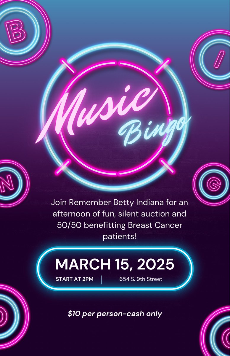 Join <a href="/TeamBettyIN/">Team Betty Indiana</a> on March 15th for a fun afternoon of Music Bingo! 🩷