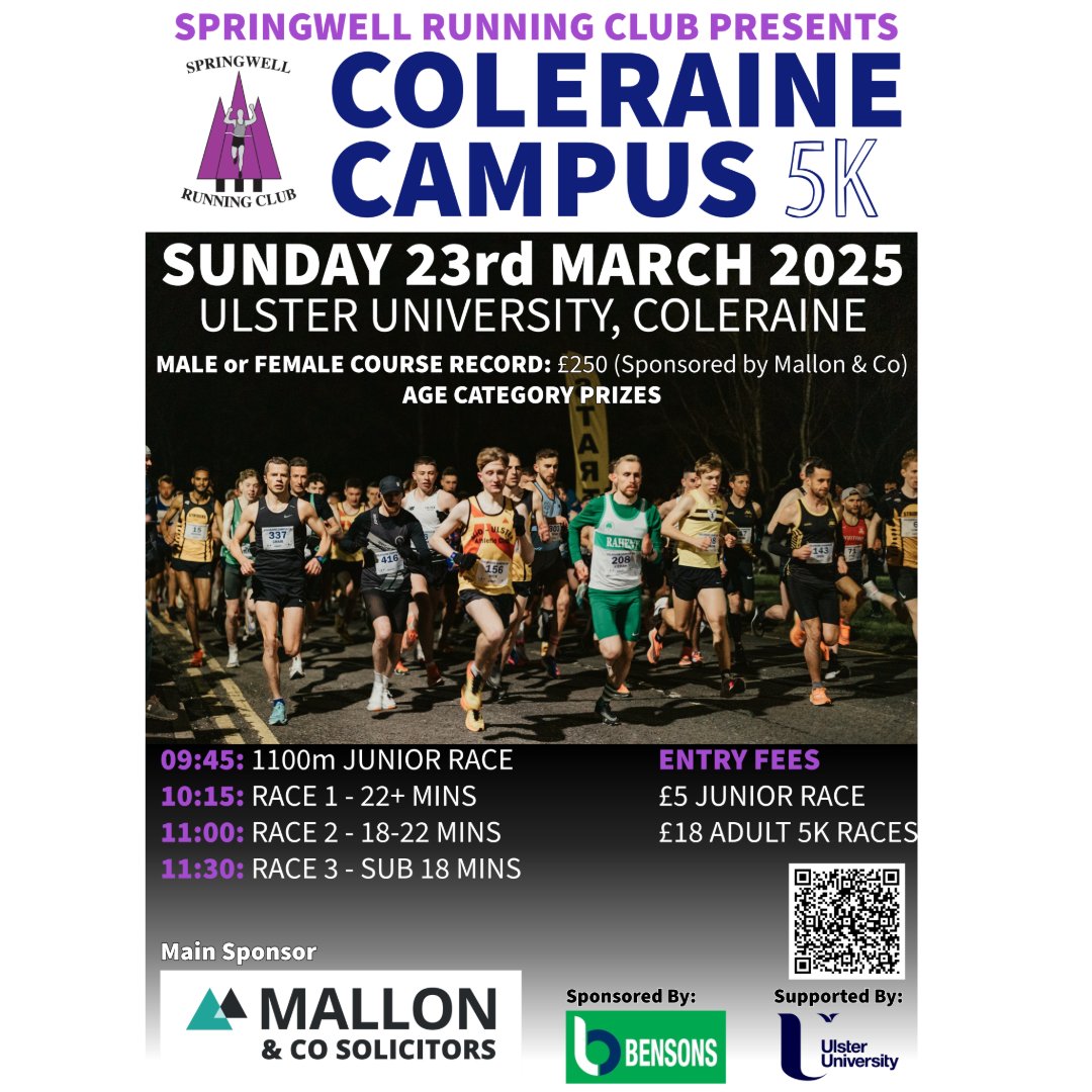 Coleraine Campus 5k returns on 23rd March!

This is a flat and fast PB course!

Entry is now open online:
in.njuko.com/campus-5k-2025…