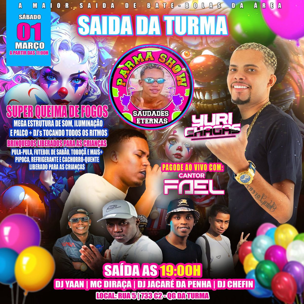 Então galera, mais um ano na permissão de Deus, foi dado a largada da nossa saída! 
Um recado importante a todos, cheguem cedo, pôs tem horário para acabar!  Início as 11 hrs da manhã, término as 22hrs da noite em ponto. Venha e tragam a sua família. 
Nós somos a Parma🎶❤️