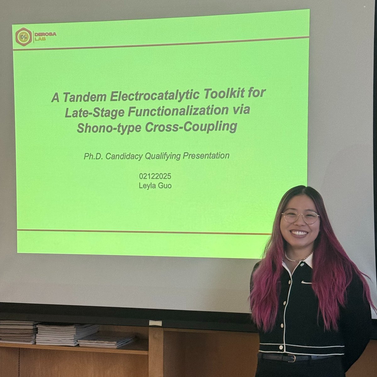 Congrats to our FIRST PhD Candidate, Leyla, on passing her qualifying exam with flying colors! We are so proud of you! #newPI #echem #phdlife