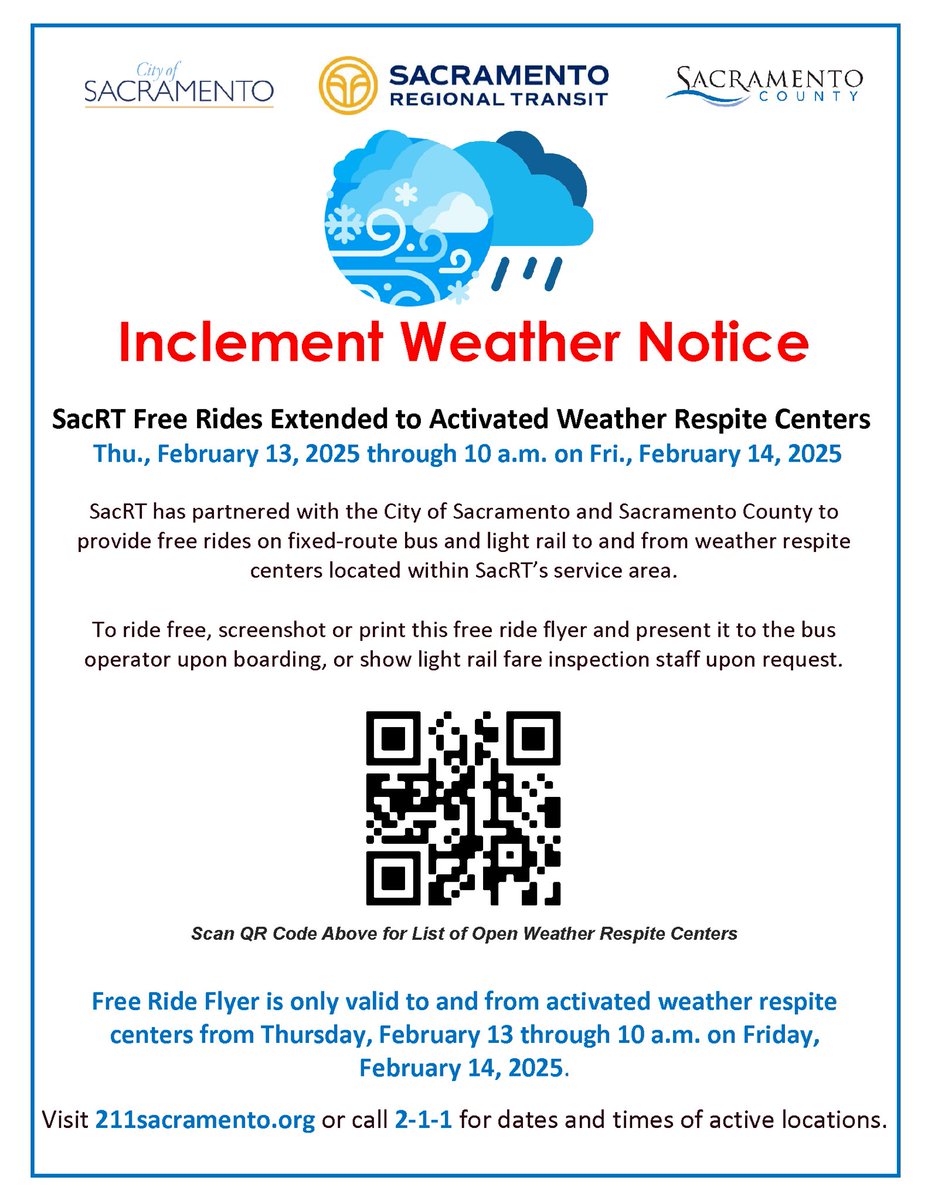 City of Sacramento (@thecityofsac) on Twitter photo With the <a href="/NWSSacramento/">NWS Sacramento</a> forecasting continued cold temperatures and rain, the City is extending weather-respite operations at the Outreach and Engagement Center and the North 5th Street Navigation Center.
Read more: wp.me/p3ZwPQ-8YC With the <a href="/NWSSacramento/">NWS Sacramento</a> forecasting continued cold temperatures and rain, the City is extending weather-respite operations at the Outreach and Engagement Center and the North 5th Street Navigation Center.
Read more: wp.me/p3ZwPQ-8YC