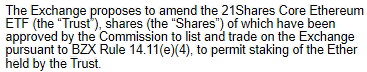 NEW: I believe this is the first ETF to file with the SEC and request the ability to permit Staking. @21Shares