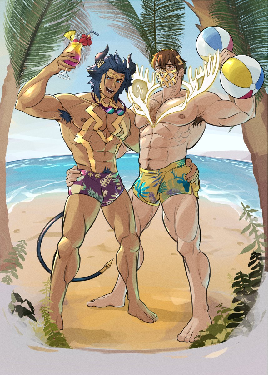 Summer Studs: Eikþyrnir &amp; Askr 📷
Commision for <a href="/zac8ch/">Zach</a> 

Also consider joining here! Discord server for adult gay artists, gamers and bara.
discord.gg/bara

#eikþyrnir #Askr #FEHeroes