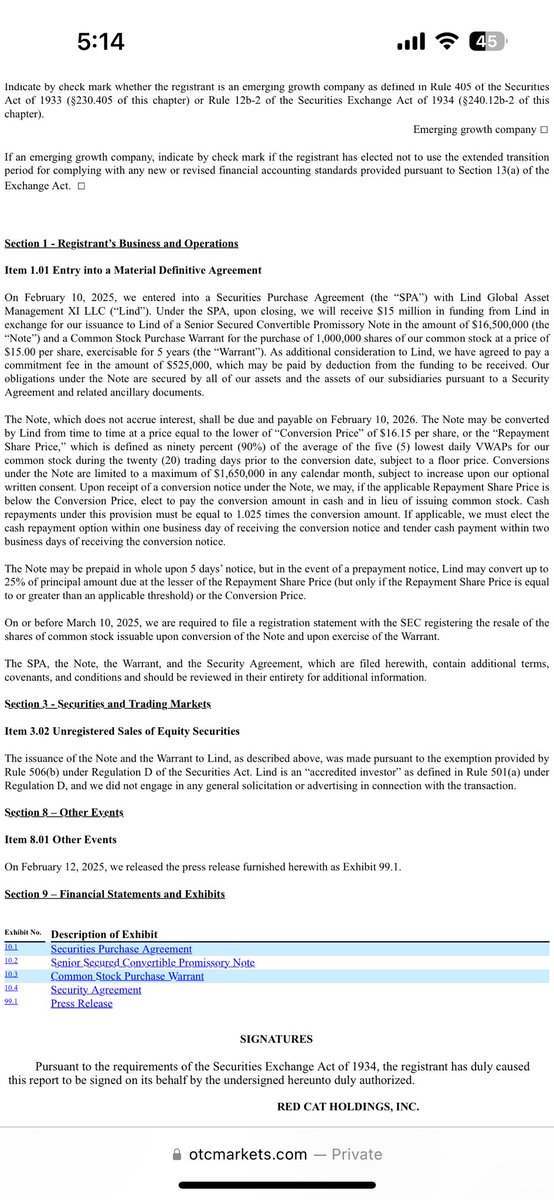 ArcherKyun90's tweet photo. $RCAT not the worst dilution ever, Lind may convert 1,650,000$ of shares per month with a floor price of .75 ~ at current prices ($9.30) thats only 175k shares. If share price drops lower then there are some dilutive problems but this is some fairly good financing. https://t.co/J1rLq759em