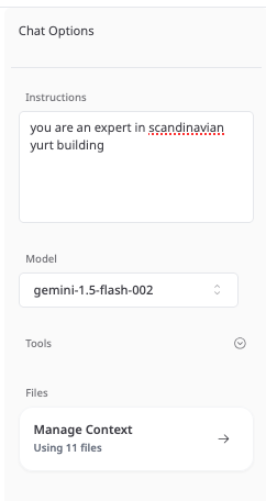 did you know you can now configure your chat settings per chat? customize the instructions tuning here for personality, formatting, output style, or otherwise.

the LLM can also be configured directly from the side pane, so you no longer have to go to your settings.