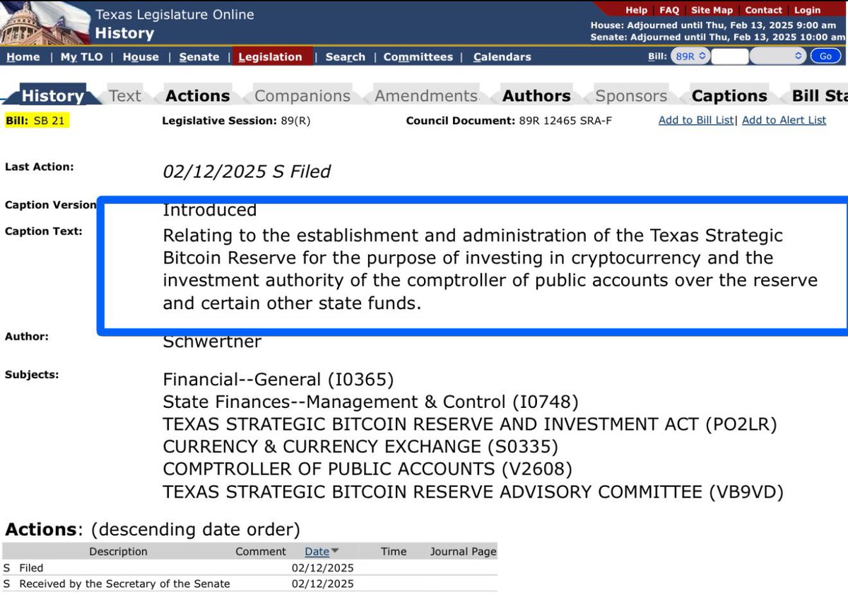 Vivek4real_'s tweet photo. 🇺🇸 TEXAS JUST INTRODUCED ANOTHER BILL FOR STRATEGIC #BITCOIN RESERVE 

THIS IS GETTING WILD!!! 🚀 https://t.co/Za7xDuqKTi