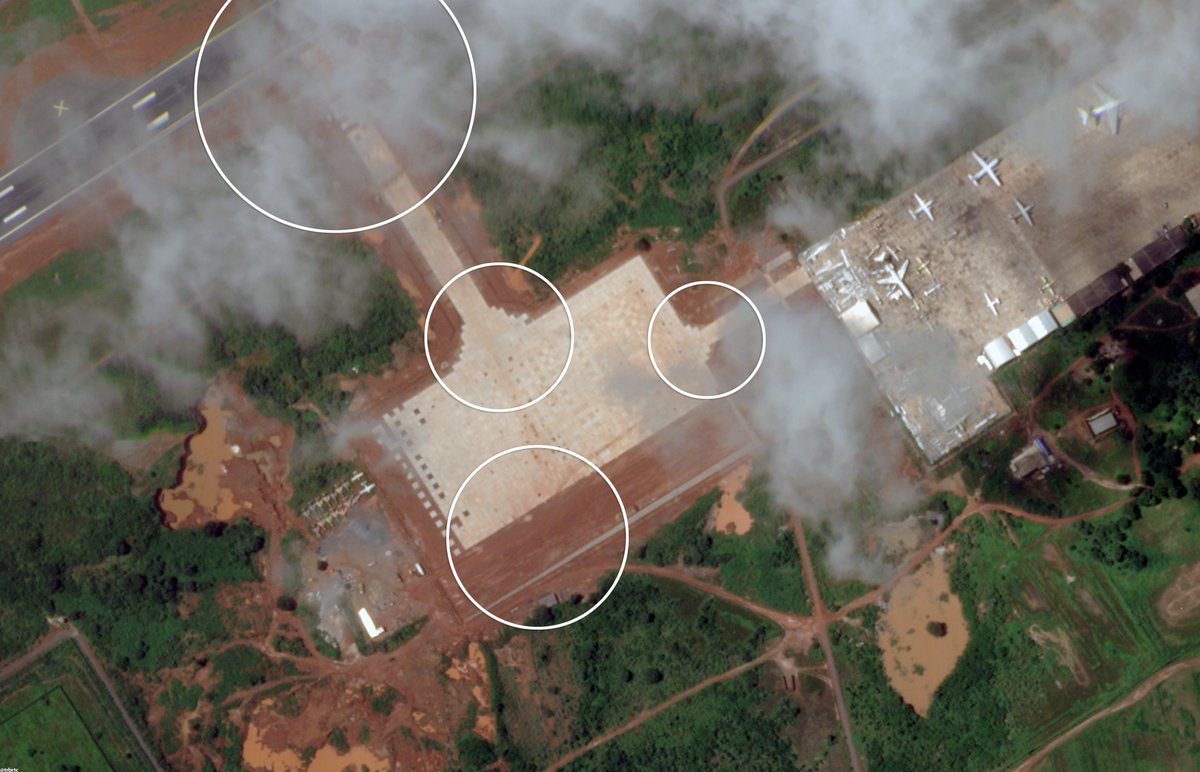 Construction activity at the military side of Bamako's Modibo Keita International Airport as well: apron upgrades, and two foundations for apparent hangars or large structures. <a href="/planet/">Planet</a> satellite imagery from February 12, 2025, and August 21 last year for comparison.