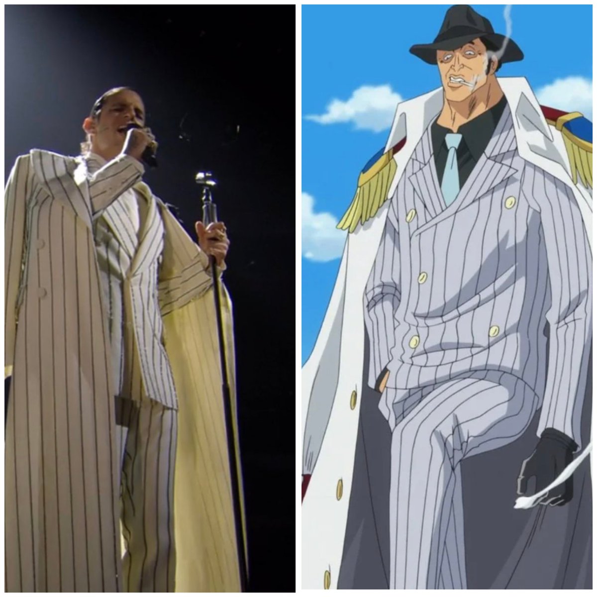 S_Marcheyes's tweet photo. La canzone è un pò meh, però apprezzo il cosplay dell'ammiraglio Kizaru.
#Sanremo2025 https://t.co/BAjaNXvRhd