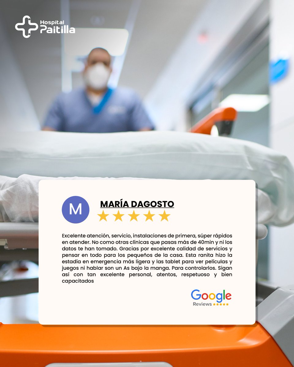 La mejor atención, en el mejor lugar.
La experiencia de María refleja nuestro compromiso: atención cálida, profesionalismo y un equipo dedicado a cuidar de ti cuando más lo necesitas. ❤️

¿Tienes una emergencia? Estamos listos para ayudarte, siempre junto a ti.
