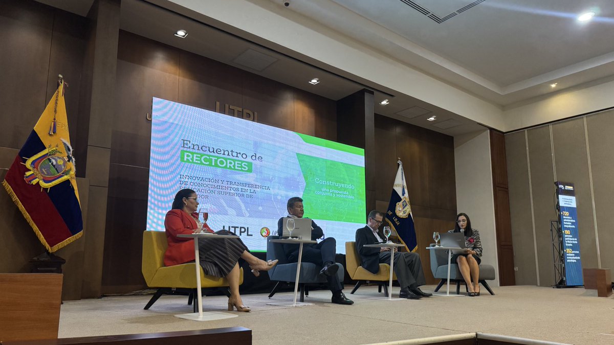 utpl's tweet photo. #EncuentroRectoresEC | En el panel: Ecosistema Universidad -  Empresa, participaron: 

👩🏻 Dra. Cecilia Paredes, rectora de la @espol. 
🧑🏻 Dr. Tarquino Sánchez, rector de la @EPNEcuador 
🧑🏻 Dr. Santiago Acosta, rector de la @utpl 

Cada uno aportó la experiencia de sus universidades para generar ecosistemas de innovación que aporten al desarrollo dinámico y sostenible. 

@UNLoficial @CEDIAec