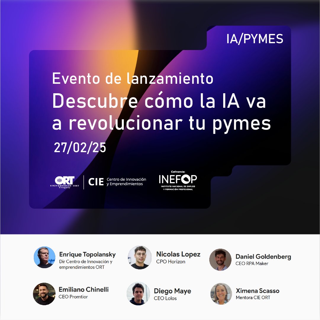 🚀 ¡los invito al Meetup del <a href="/CIE_ORT/">CIE</a> ! 🚀
"La IA como motor de la transformación de las pymes"
El jueves 25 de febrero de 8:00 a 10:30 AM,  #inteligencia #artificial #pymes  eventoslab.com/pyme-ia