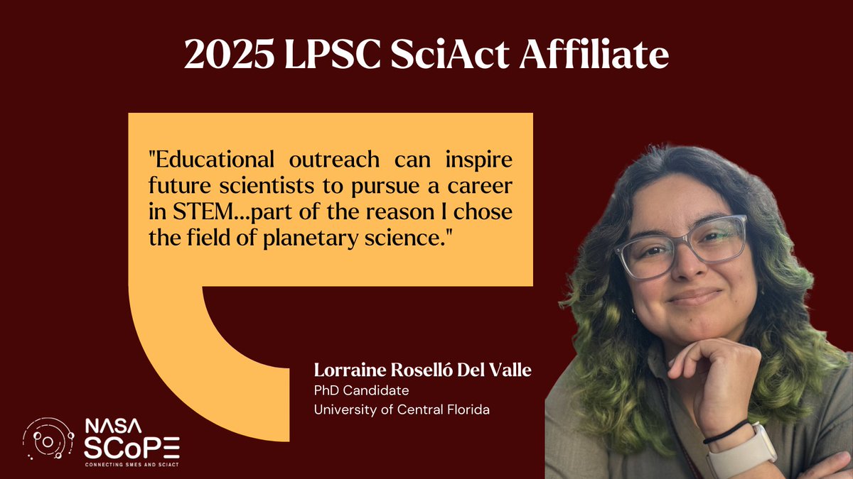 Get to know Lorraine Roselló Del Valle! Originally from Puerto Rico, she is currently a PhD candidate at <a href="/UCF/">UCF</a> examining how experimental factors affect results in simulated space weathering of meteorites 🪨☀️
She enjoys rock climbing, baking, reading, and listening to podcasts🎙️