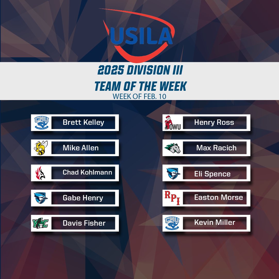 Congratulations to this week's USILA Men's Lacrosse Teams of the Week (Week of Feb. 10)!