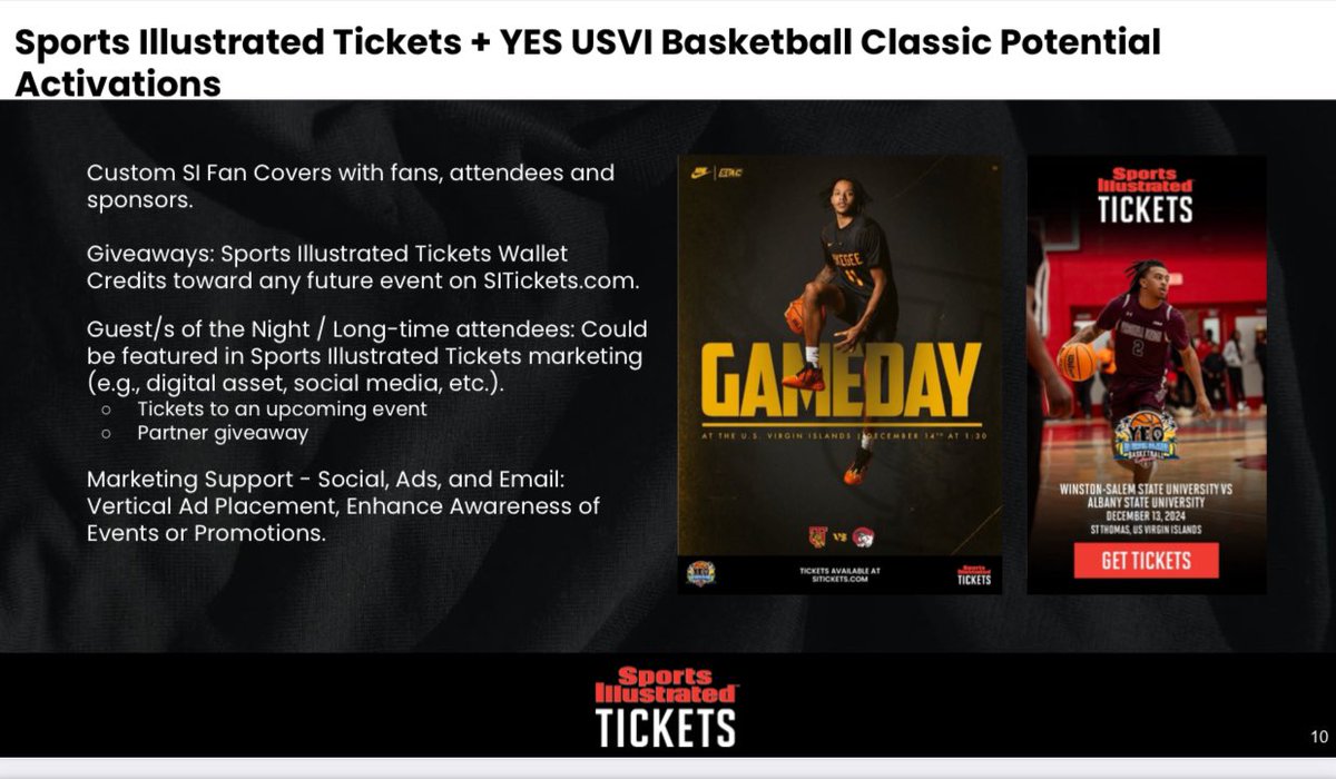 YES and Sports Illustrated partnered today on the promotion and selling of tickets and merchandise for the YES USVI HBCU Classic. This is one of a few major announcements for YES. We will partner for football too…