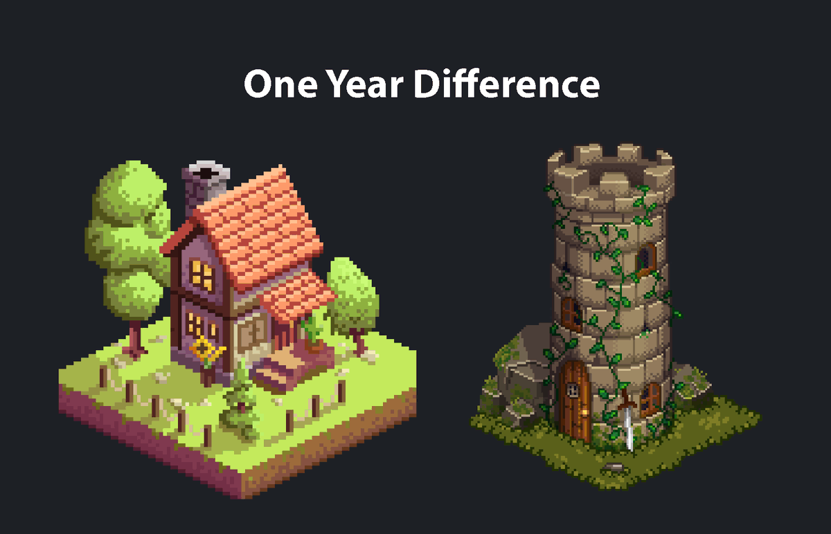 2023 vs 2024. My first ever Isometric pixel art meets my latest.