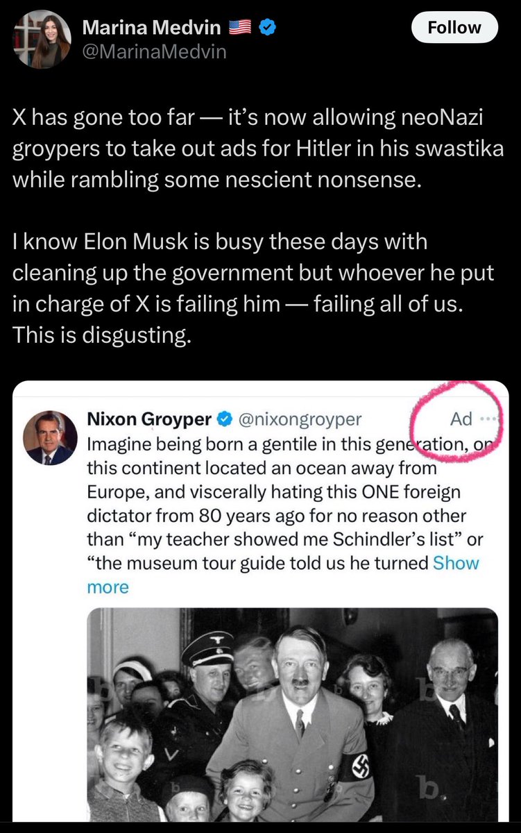 academic_la's tweet photo. MAGA Jews: Musk didn’t give a Nazi salute. He’s just autistic. 
Also MAGA Jews: why does X promote Nazis and ban Jews? https://t.co/TJ17vImwKT