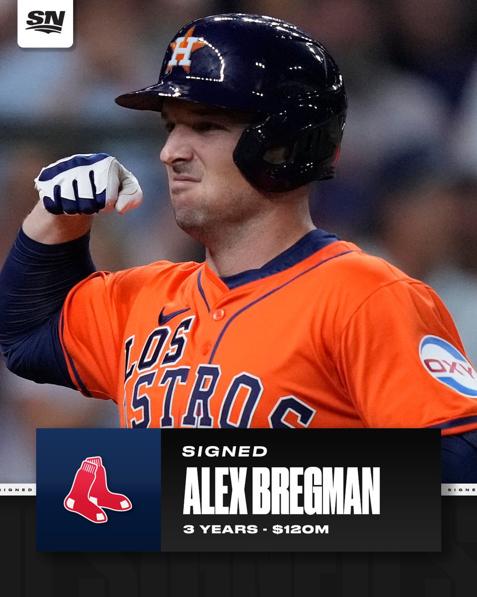 Sportsnet's tweet photo. Alex Bregman has agreed to a three-year deal with the Red Sox, per @Chandler_Rome. https://t.co/3AE7urzP4P